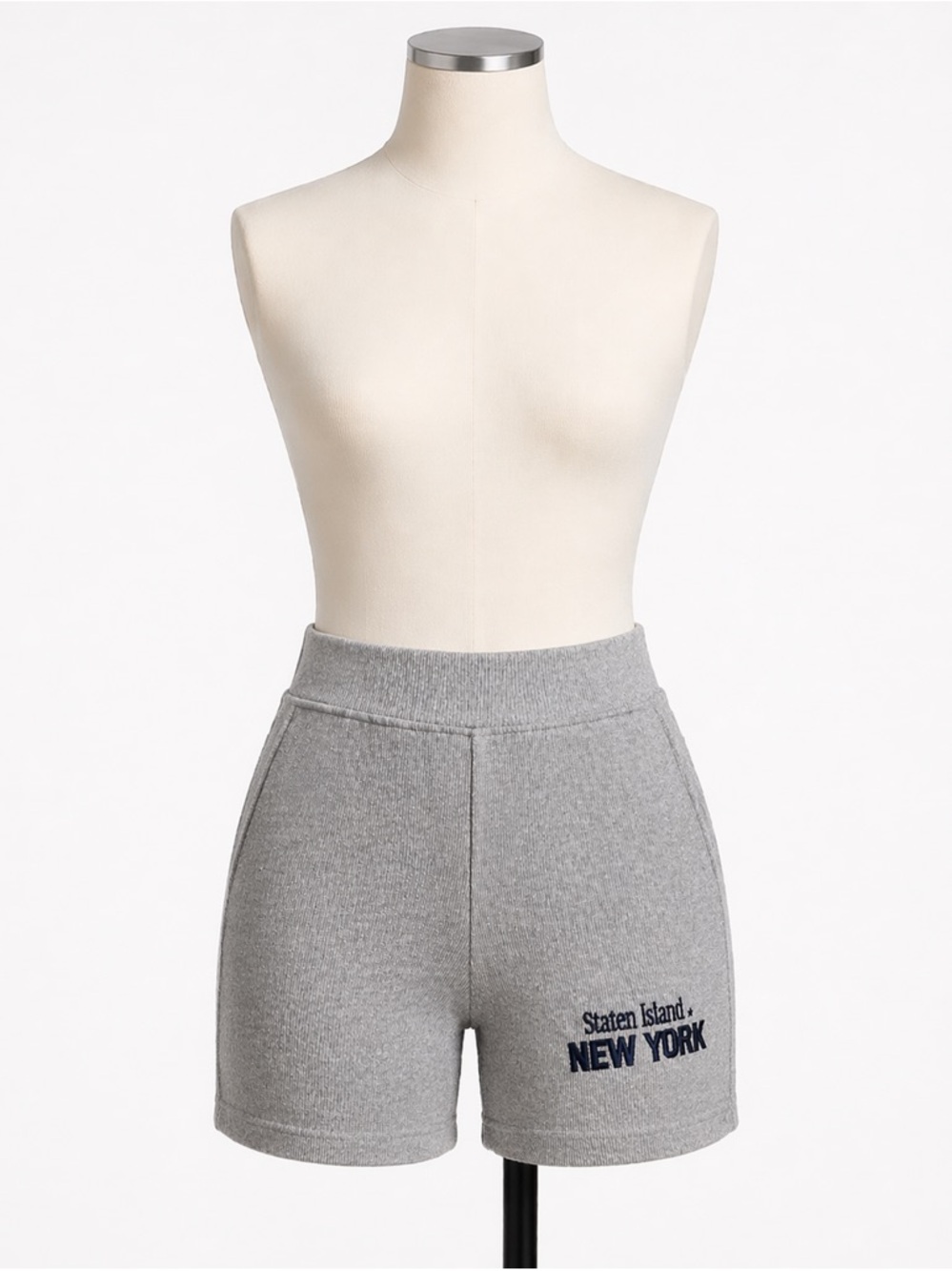 Zara Gray Athletic Lounge Shorts with Navy Embroidery